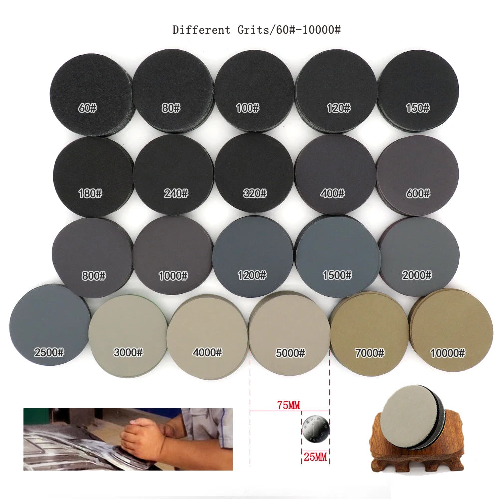 3 Inch Wet Dry Sanding Paper 75MM 320-10000 Grit Hook and Loop Sandpaper 20/50/100 Pcs Electrostatic Planting Silicon Carbide