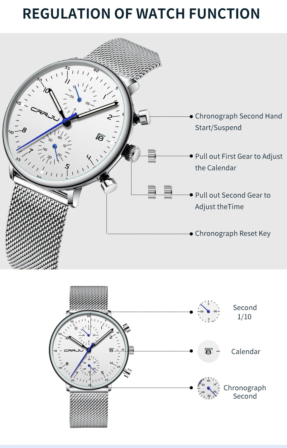 CRRJU Mens Watch Top Luxury Brand Men Stainless Steel WristWatch Men's Military waterproof Date Quartz watches relogio masculino