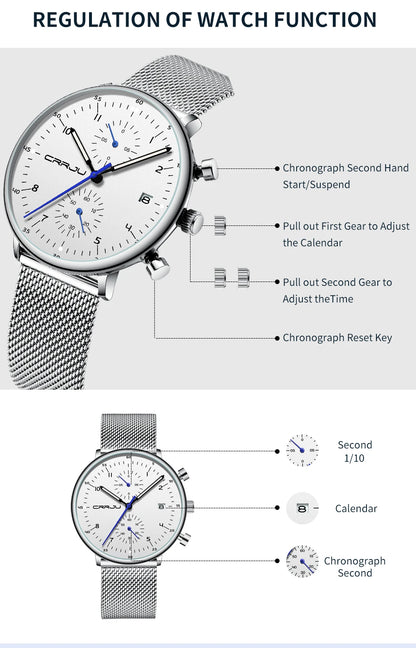 CRRJU Mens Watch Top Luxury Brand Men Stainless Steel WristWatch Men's Military waterproof Date Quartz watches relogio masculino