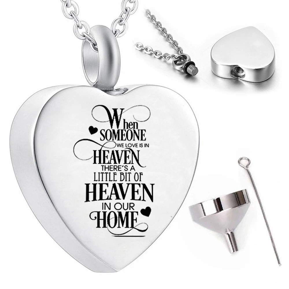 Heart-shaped silver cremation jewelry pendant necklace, ashes or hair commemorative ashes urn necklace / Mom and Dad