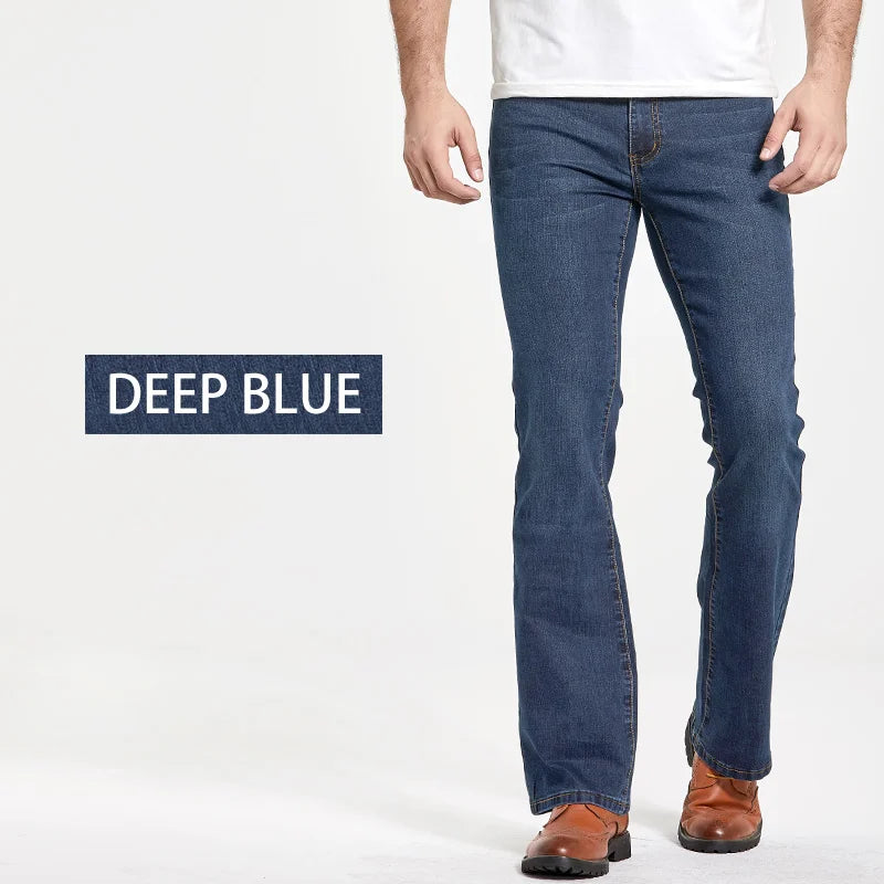 LGRG Mens Boot Cut Jeans Slightly Flared Slim Fit Blue Black Trousers Designer Classic Male Stretch Denim Pants