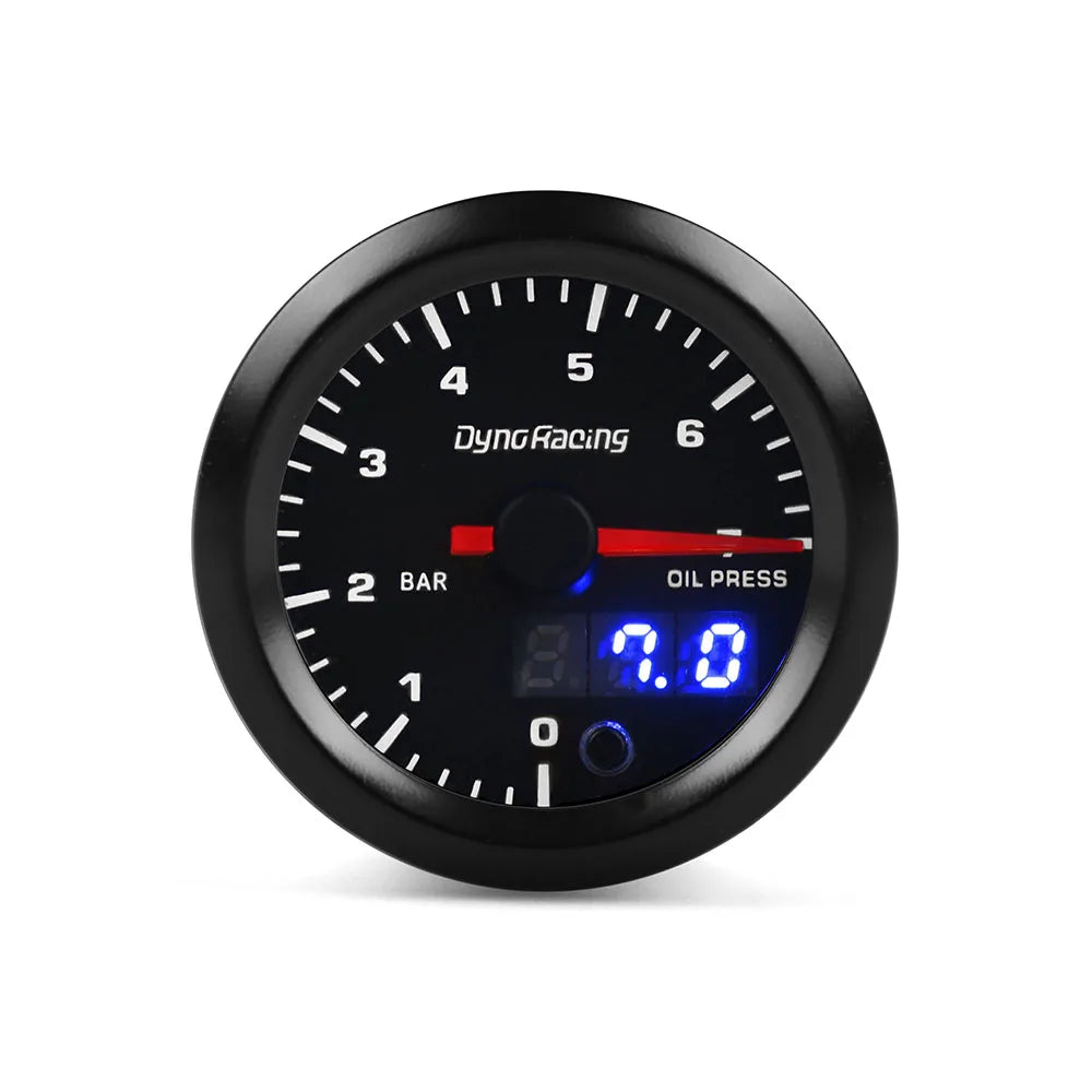 Dynoracing 2" 52mm Dual Display Oil Pressure Gauge 0-7 BAR  7 Colors LED Oil Press Meter High Speed Motor With Sensor  BX101734