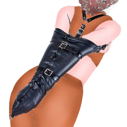 Sexy SM Restraint Arm Binder Behind Back Straight Jacket Leather Armbinder Slave Lockable Bondage Shoulder Straps Club Role play
