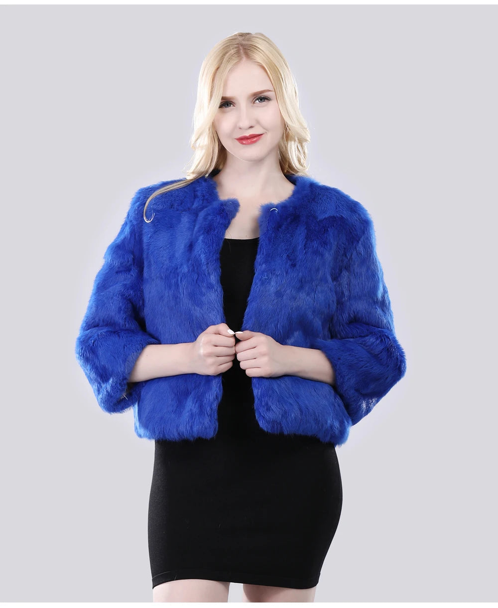 Hot Sale Girl Real Rabbit Fur Coat Women Real Rabbit Fur Jacket Genuine Real Rabbit Fur Outerwear Casual Short Real Fur Coats