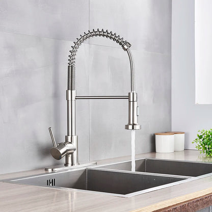 Kitchen Faucets Brush Brass Faucets for Kitchen Sink Single Lever Pull Out Spring Spout Mixers Tap Hot Cold Water Crane