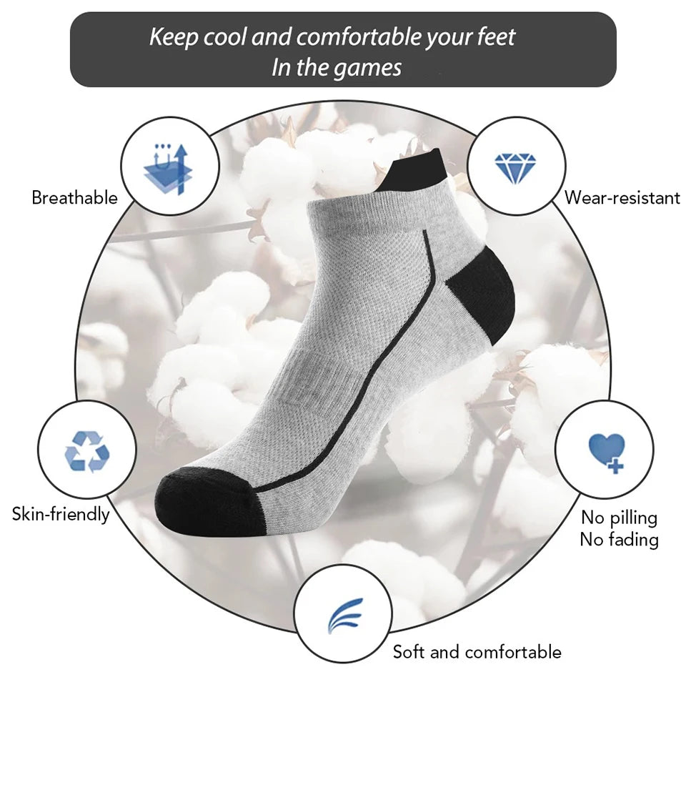 5 Pairs organic cotton men socks thin knit mesh ankle socks summer fitness breathable quick dry short sock for cycling Plus size