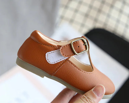 Spring Autumn Kids Shoes T Strap Leather Shoes For Girls Boys Non-slip Toddlers Mary Janes Baby Children Buckle Strap Flats