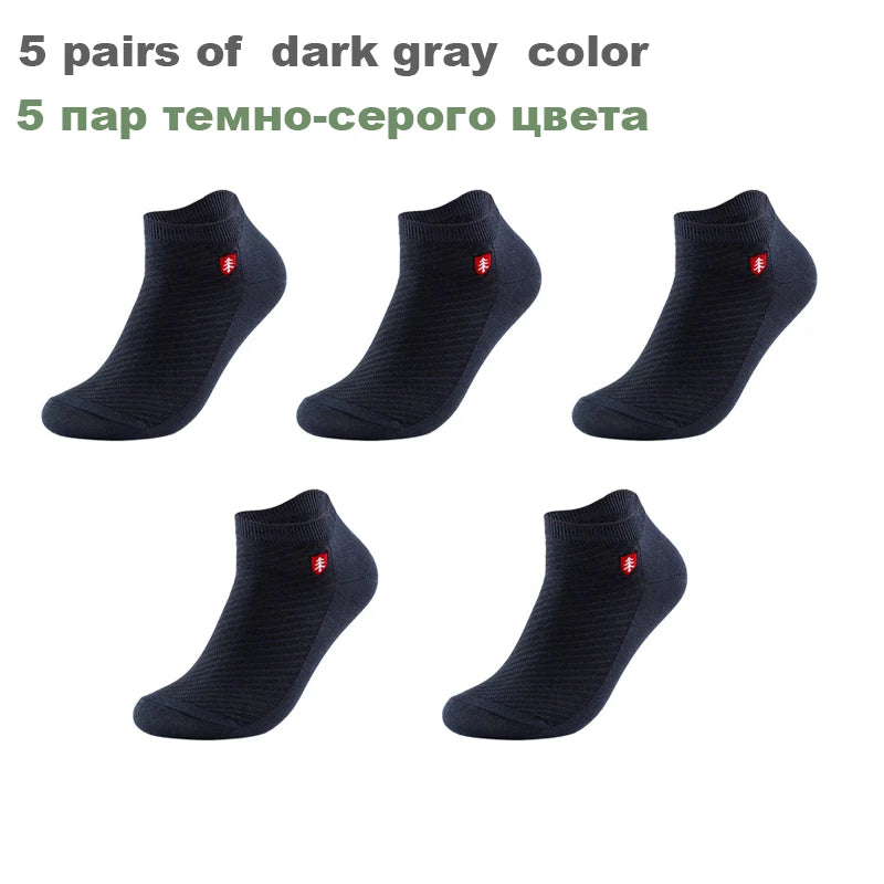 3/5Pairs High Quality Bamboo Fiber Men‘s And Women Socks Embroidery Boat Ankle Socks Men Gifts Spring Summer Socks