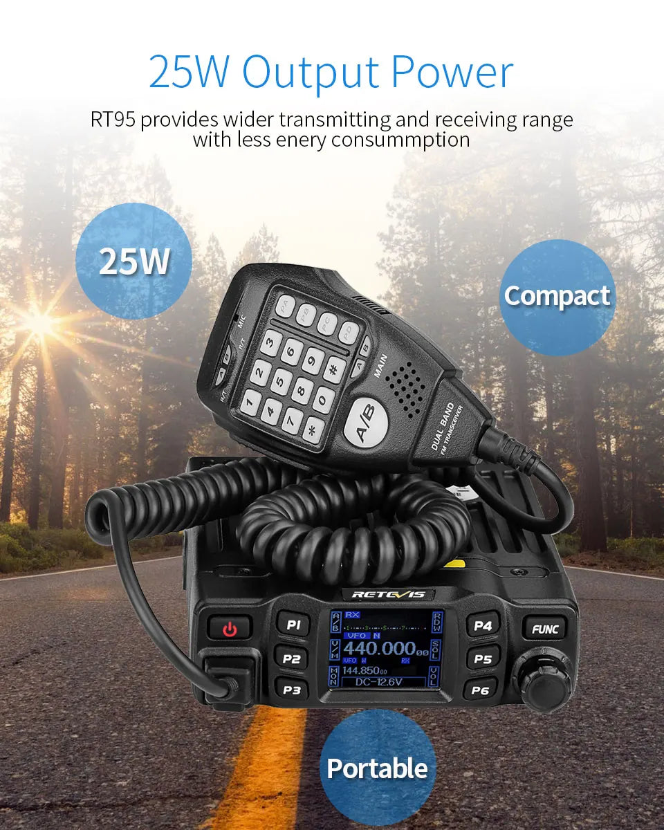 Retevis RT95 Mobile Ham Radio Two-way Car Radio VHF UHF Dual Band Mobile Radio Station Transceiver Base Station for Camping