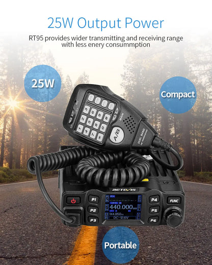 Retevis RT95 Mobile Ham Radio Two-way Car Radio VHF UHF Dual Band Mobile Radio Station Transceiver Base Station for Camping