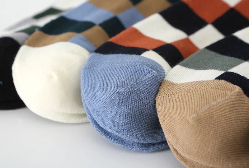5Pair-pack New Men's Socks Colorful Grid Sock Casual Business High Quality Happy Combed Cotton Socks Fashion Gentleman Socks Men