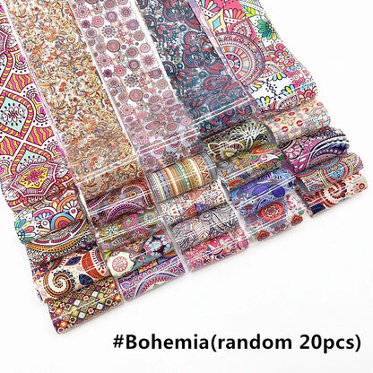 20 Rolls Halloween Nail Foils Gradient Transfer Paper Christmas Nail Art Stickers Stripe Floral Manicure Decals Nails Decoration