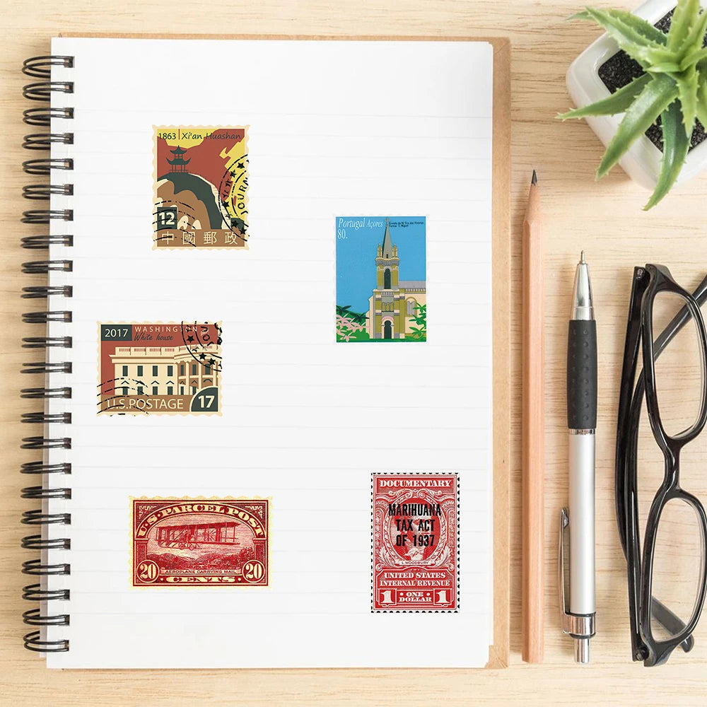 10/30/50pcs Vintage Retro Travel Stamp Stickers Scrapbook Phone Laptop Guitar Stationery DIY Waterproof Sticker Decals Kids Toy