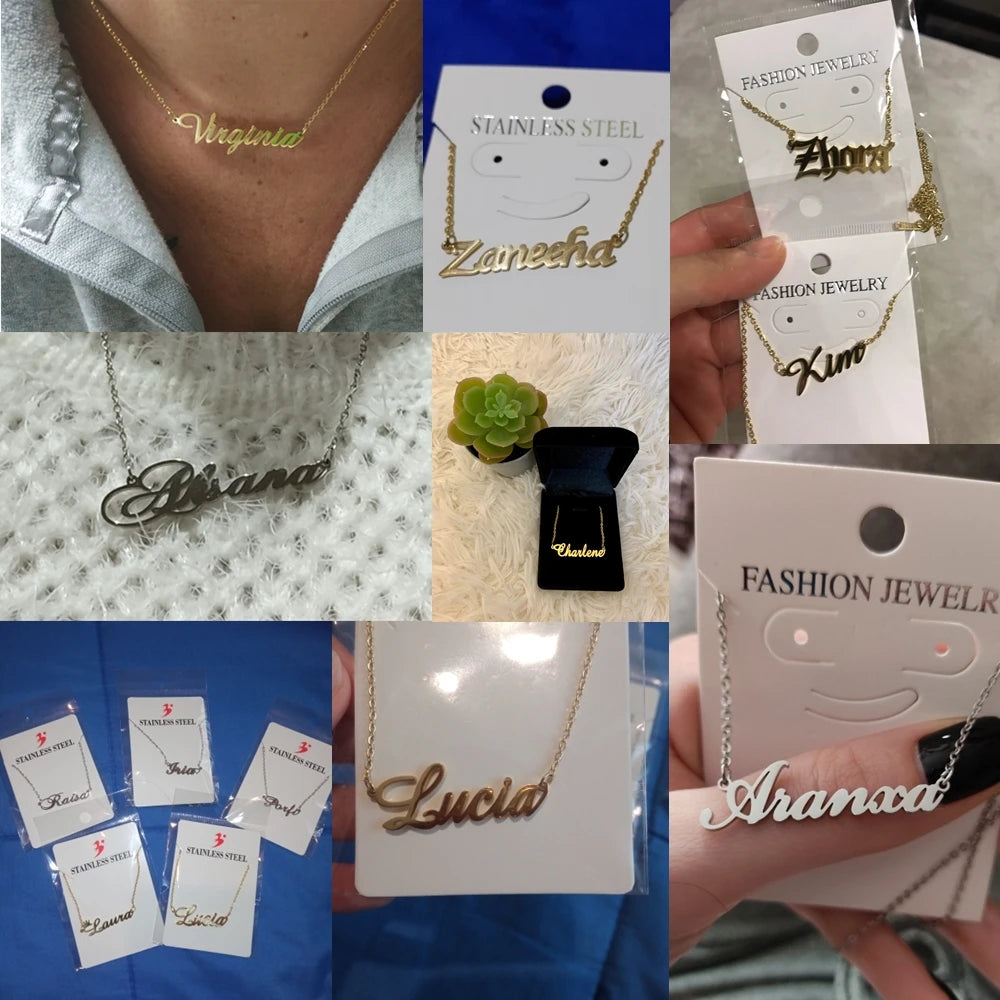 Custom Name Necklace for Women Men Stainless Steel Customized Personalized Arabic Name Choker Chain Jewelry Valentine's Day Gift