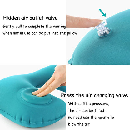 U-Shape Travel Pillow Automatic Air Inflatable Airplane Car Pillows Ring Pillow Folding Press Type Bed Pillows Neck Cushion