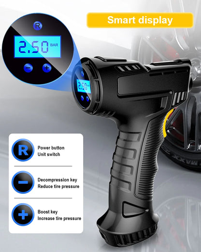 EAFC  Handheld Car Air Compressor 120W Wireless/Wired Inflatable Pump Air Pump Digital Car Tire Inflator Machine for Car Bicycle