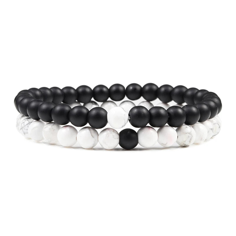 Hot Sale 2pcs/Set Couples Beaded Bracelets Tiger Eye Black Lava Natural Stone Beaded Bracelets Malachite Energy Elastic Jewelry