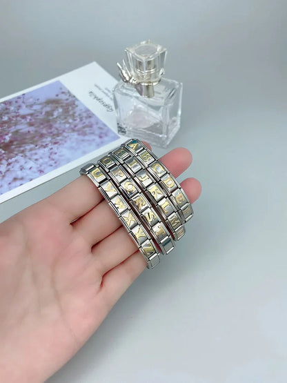 Hapiship 2024 New Fashion 26 English Letters Italian Charm Links Fit 9mm Stainless Steel Bracelet Making Women Jewelry DJ110