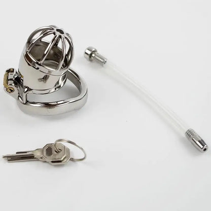 304 Stainless Steel Male Chastity Device Penis Cage Cock Ring with Urethral Sounds Catheter Tube Metal Chastity Belt Lock for Me