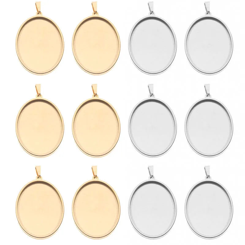 5pcs/lot Stainless Steel Oval Pendant Cabochon Base Setting Tray Blank 18*25mm 30*40mm Cabochons DIY Jewelry Making Supplies