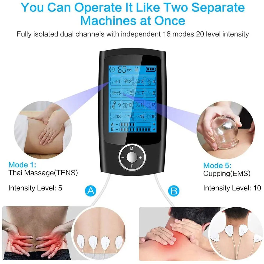 16 Mode Tens Machine Ems Electric Muscle Massage Stimulator Digital Electrostimulator Relaxation Body Pain Relief Electrodes Pad
