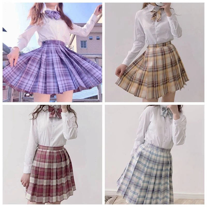 JMPRS Plaid Women Pleated Skirt Bow Knot Summer High Waist Preppy Girls Dance Mini Skirt Cute A Line Harajuku Sexy Japan Faldas