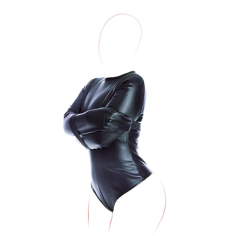 BDSM Bondage Long Sleeve Bodysuit,Adjustable Belt,Leather Arm Binder Restraint Straitjacket,Slave Cosplay Costume Women Sex Toys