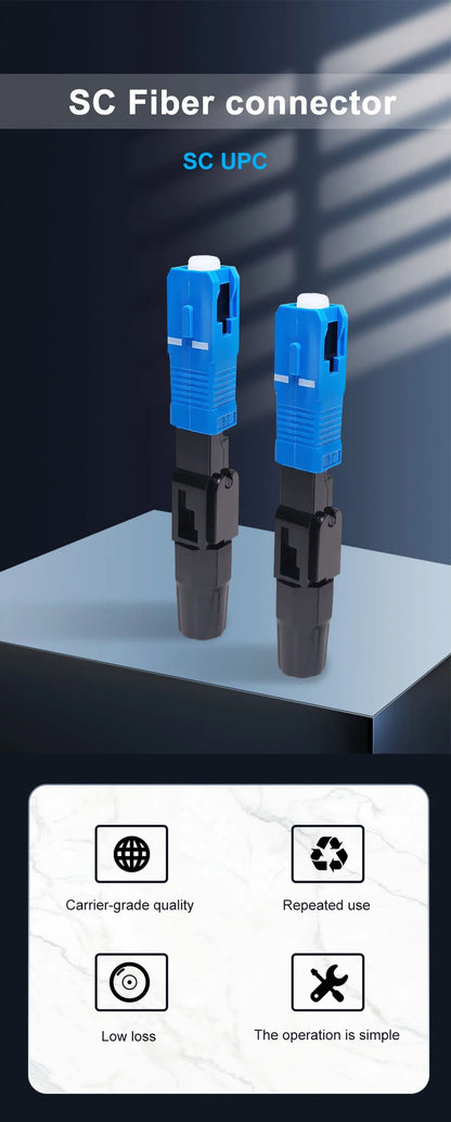 ONTi 50-400pcs Embedded SC UPC Fiber Optic Fast Connector FTTH Single Mode Optical Quick Connector SC Adapter Field Assembly