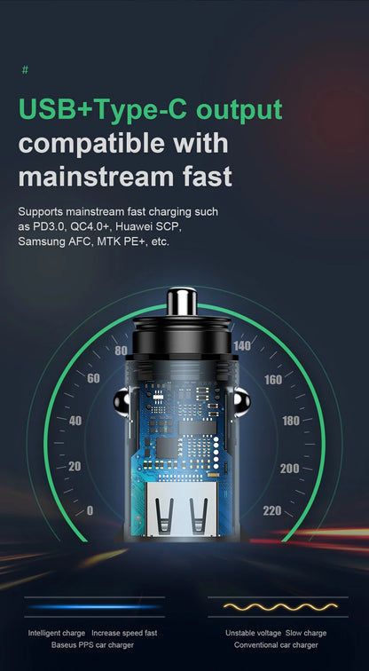 Baseus 30W Car Fast Charger Quick Charge 4.0 3.0 USB Type-C Fast Charging Car Phone Charger For Huawei Xiaomi iPhone 15 14 13 12