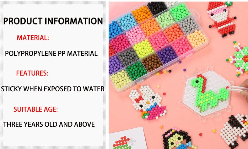 Handmade Magic Water Fuse Beads Creative Beads DIY Art Crafts Toys Magic Water Sticky Beads Sensory Toys Set with Accessories