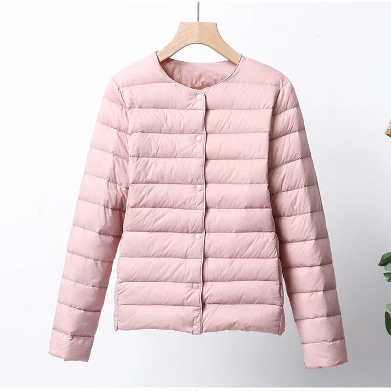 Ultra Thin Down Jacket Women Pink Womens Lightweight Down Jackets Ultra Light White Coat Warm Short Jackets Women