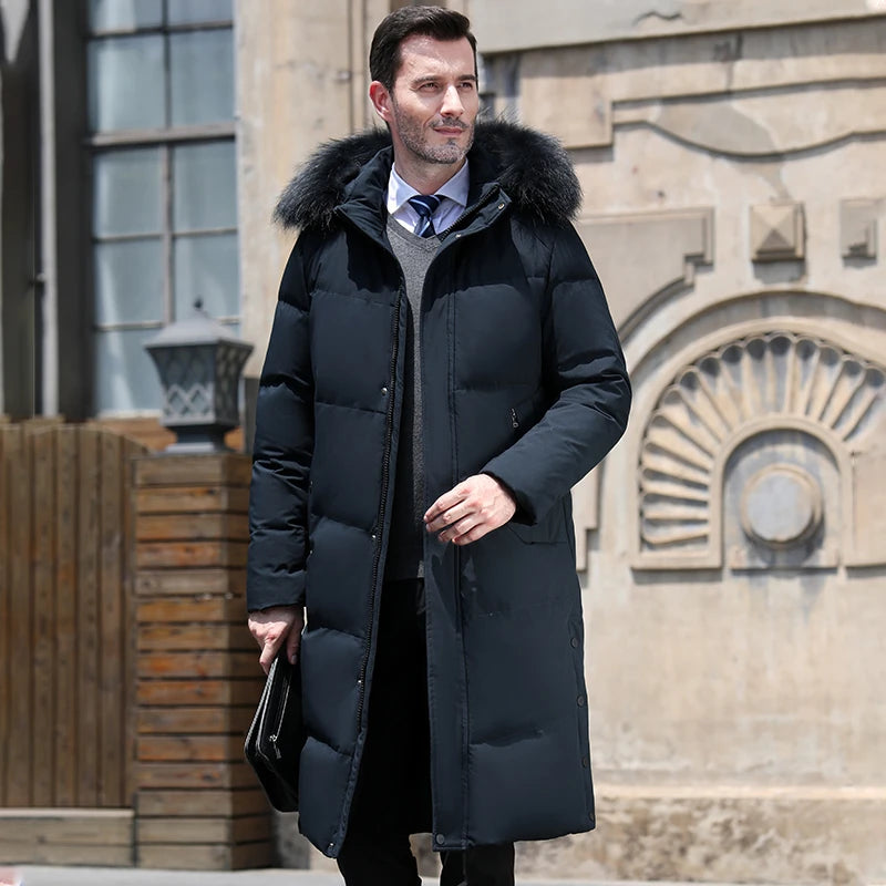 2022 New Men Thickened Down Jacket -30 Winter Warm Down Coat Jacket Men Fashion Long White Duck Hooded Down Parkas Plus Size 4XL