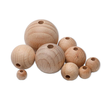 Let's Make 100Pcs Wooden Teether Chewable 8-20mm Round Beads Ecofriendly Unfinished Beech Beads DIY Craft Wooden Gift