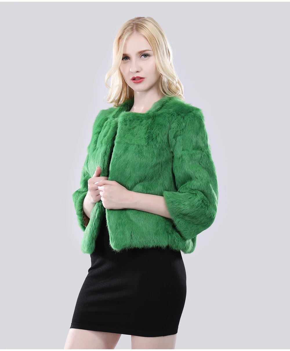 Hot Sale Girl Real Rabbit Fur Coat Women Real Rabbit Fur Jacket Genuine Real Rabbit Fur Outerwear Casual Short Real Fur Coats
