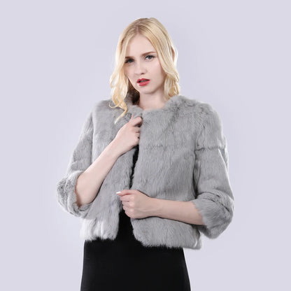 Hot Sale Girl Real Rabbit Fur Coat Women Real Rabbit Fur Jacket Genuine Real Rabbit Fur Outerwear Casual Short Real Fur Coats