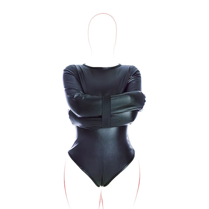 BDSM Bondage Long Sleeve Bodysuit,Adjustable Belt,Leather Arm Binder Restraint Straitjacket,Slave Cosplay Costume Women Sex Toys