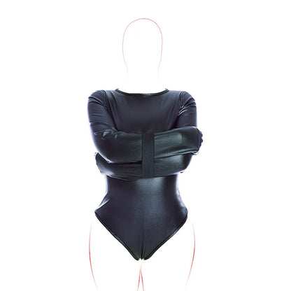 BDSM Bondage Long Sleeve Bodysuit,Adjustable Belt,Leather Arm Binder Restraint Straitjacket,Slave Cosplay Costume Women Sex Toys