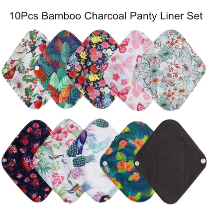 10Pcs Reusable Pads Bamboo Charcoal Pads Sanitary Pads Washable Panty Liner Mama Maternity Menstrual Cotton Pads