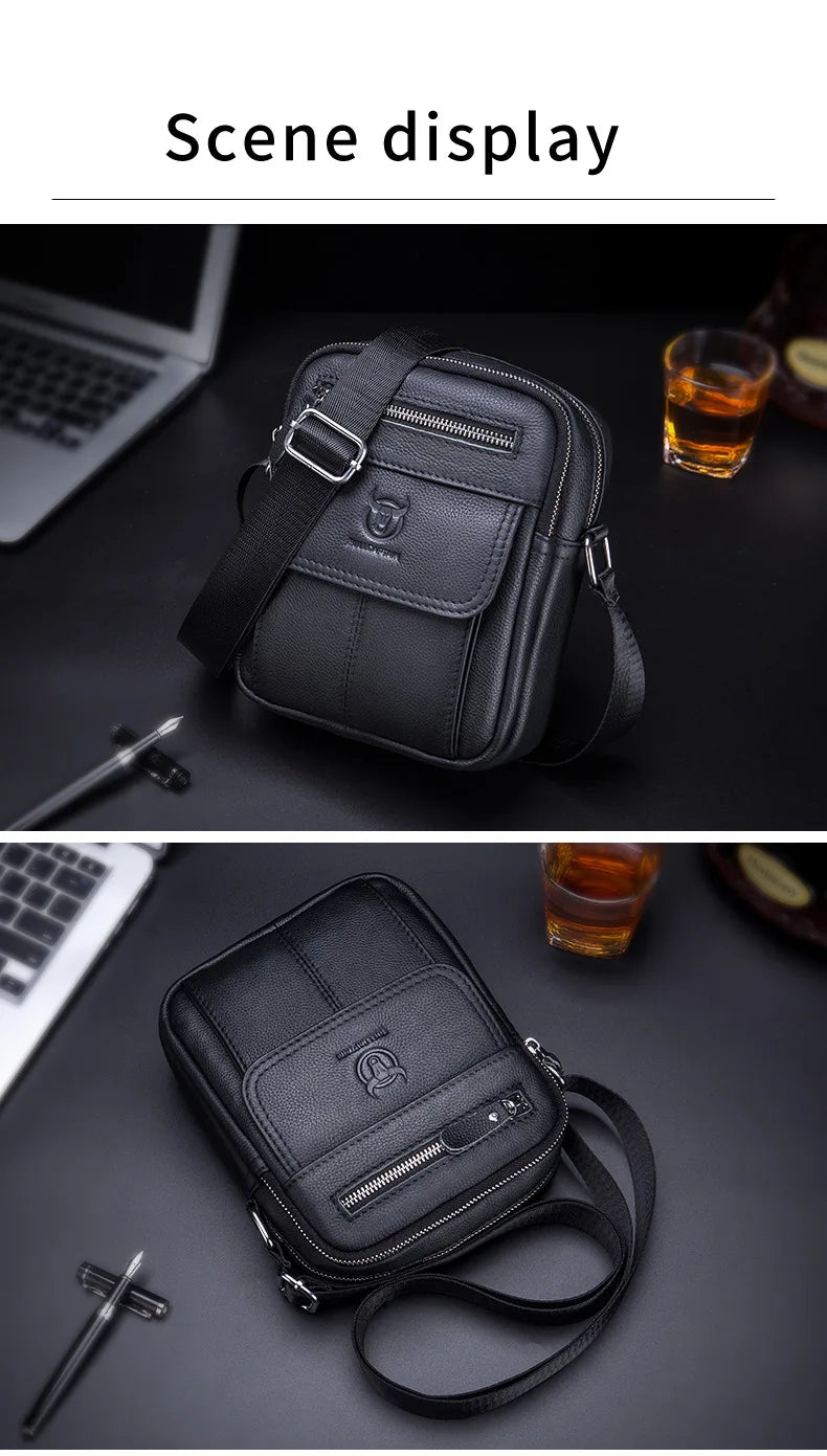 Bullcaptain Casual Men's Shoulder Bags Business Messenger Bag High-Quality Men's Cow Leather Bag's Mini Large Capacity Pocket