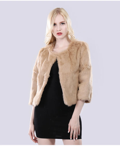 Hot Sale Girl Real Rabbit Fur Coat Women Real Rabbit Fur Jacket Genuine Real Rabbit Fur Outerwear Casual Short Real Fur Coats