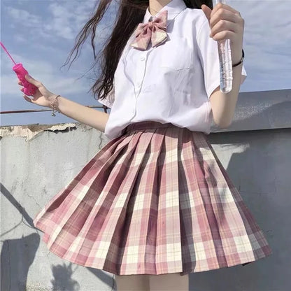 JMPRS Plaid Women Pleated Skirt Bow Knot Summer High Waist Preppy Girls Dance Mini Skirt Cute A Line Harajuku Sexy Japan Faldas