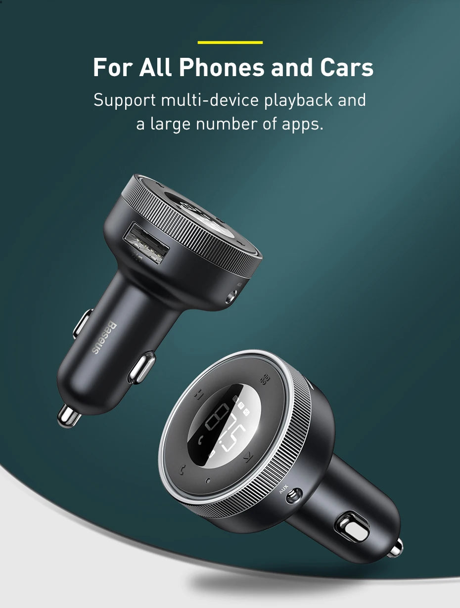 Baseus Car FM Transmitter 5.0 Bluetooth Car Charger Music Adapter 3.4A Dual USB MP3 Player Radio Handsfree Audio FM Modulato