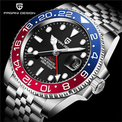 PAGANI DESIGN 2026 40MM Luxury Men GMT Automatic Machinery Watch Ceramic Bezel Jubilee Strap Sapphire Waterproof Watches for men