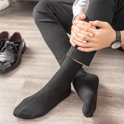 10 Pairs/Lot Men's Bamboo Fiber Socks 2025 New Compression Autumn Long Black Business Casual Man Dress Sock Gift Plus Size 42-45