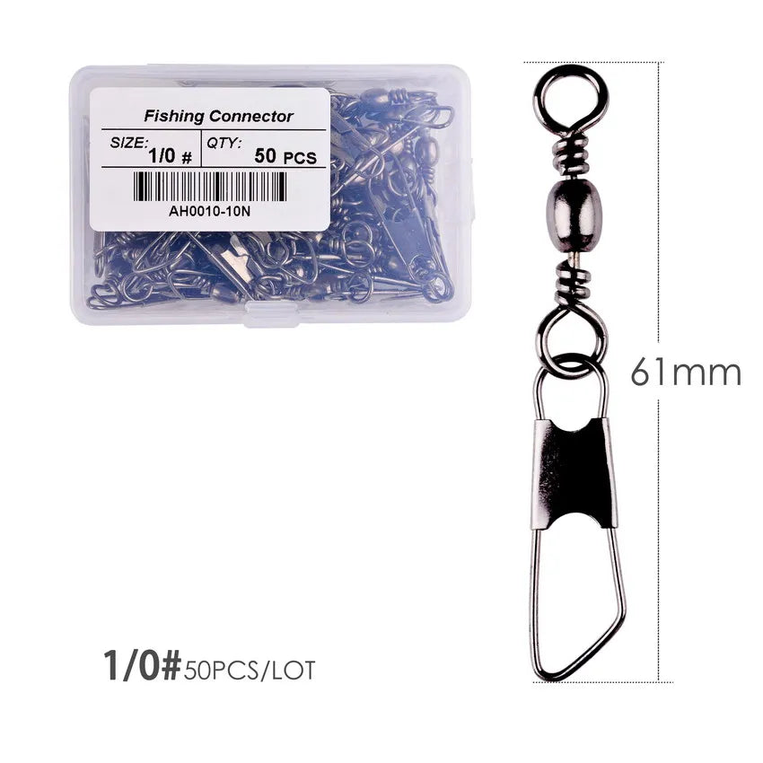 50Pcs/ Box Brass Barrel Fishing Swivel Solid Rings Fishing Pin Line Connector Fishhook with Interlock Snap Swivels Tackle Tool