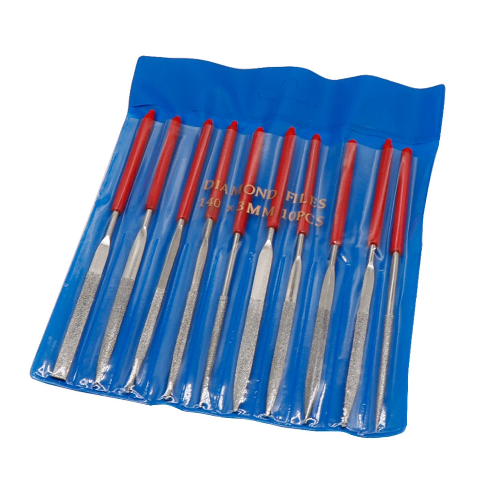 140mm 10PCS Diamond Mini Needle File Set Hand Tools for Ceramic Glass Gem Stone Hobbies and Crafts 3D Print Model Polish