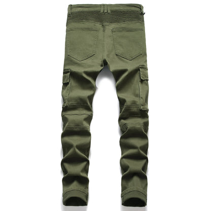 2022 New Fashion Mens Biker Jeans Punk Style Men Cargo Denim Pants  Zipper Pocket Motorcycle Jeans Male Pantalones Hombre