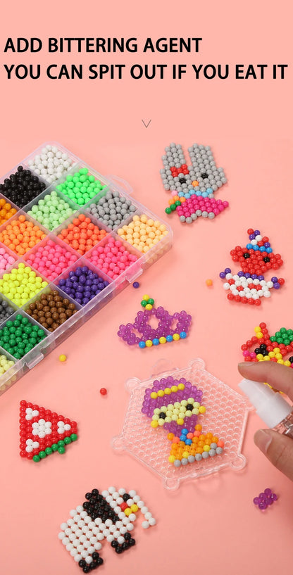 Handmade Magic Water Fuse Beads Creative Beads DIY Art Crafts Toys Magic Water Sticky Beads Sensory Toys Set with Accessories