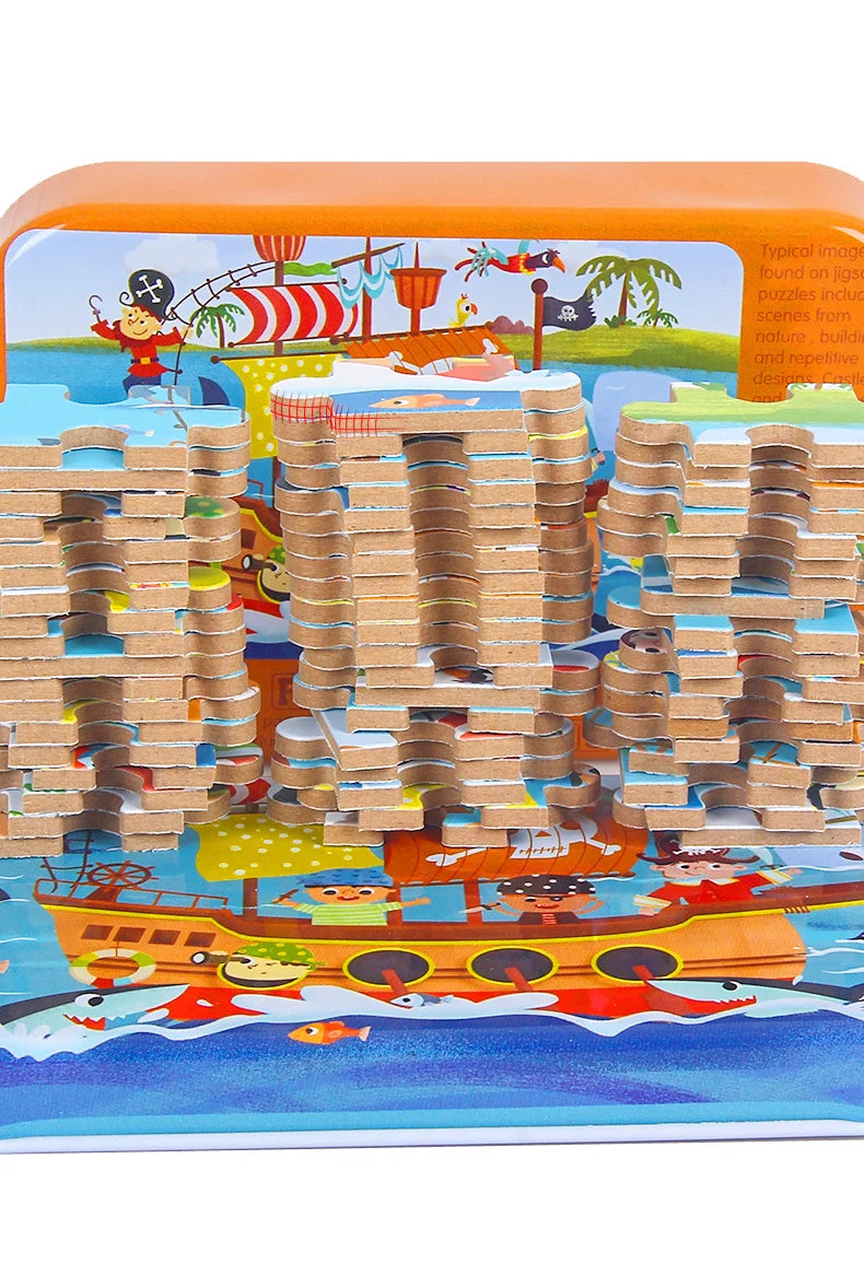 Hot New 60 Pieces Wooden Puzzle Toys for Children Cartoon Vehicle Animal Wood Jigsaw Baby Learning Educational Toy Kids Gift