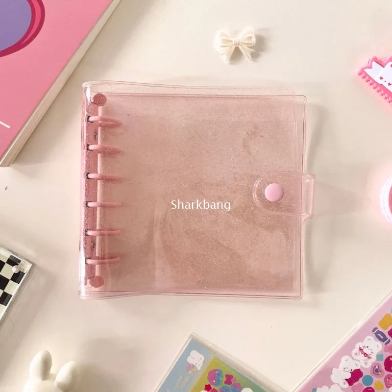 Sharkbang A7 Square Loose Leaf Diary Notebook Glitter Journals Agenda Planner PVC Binder Goo Card Book Gift Set Stationery